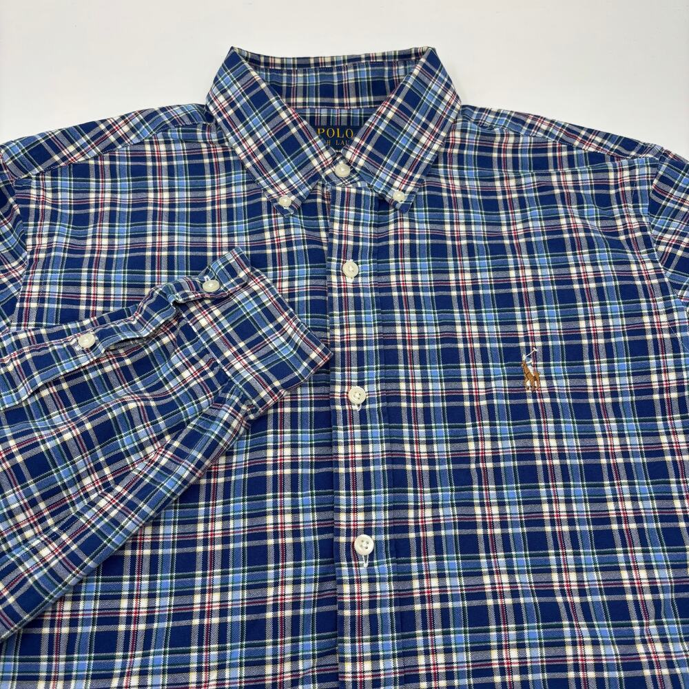 Polo Ralph Lauren Large Blue Red Plaid Long Sleeve Button Down Classic Shirt‎
